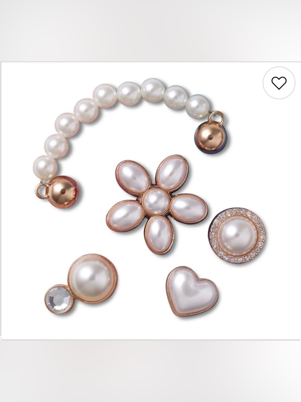 Crocs Women's Dainty Pearl Jewelry Jibbitz Charm Pack - White/Gold - Picture 2 of 4